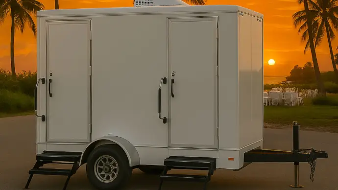 luxury restroom trailer at wedding in southwest florida