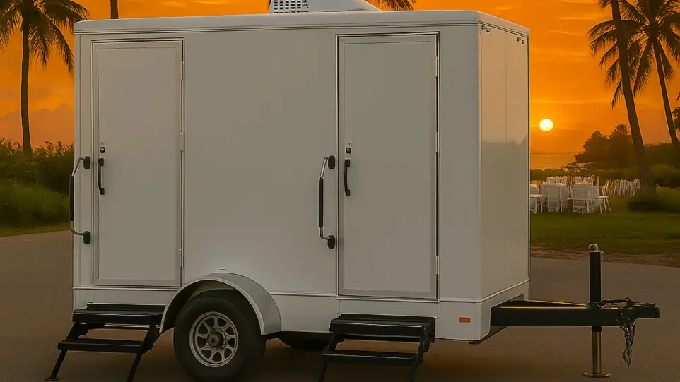 luxury restroom trailer at wedding in florida
